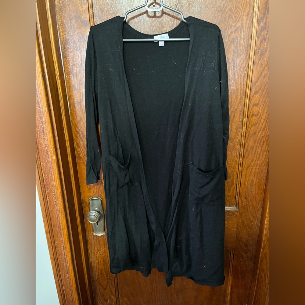Lularoe long black cardigan with pockets size M